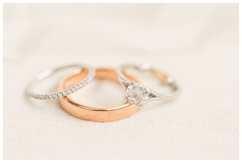 Wedding bridal ring set with gold band.