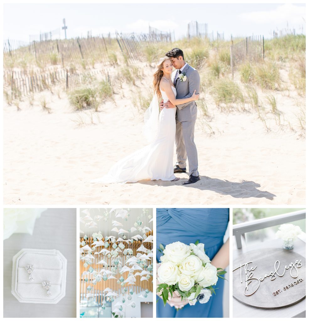 Coastal Wedding with blues and white flowers. Marriott Virginia Beach Oceanfront.