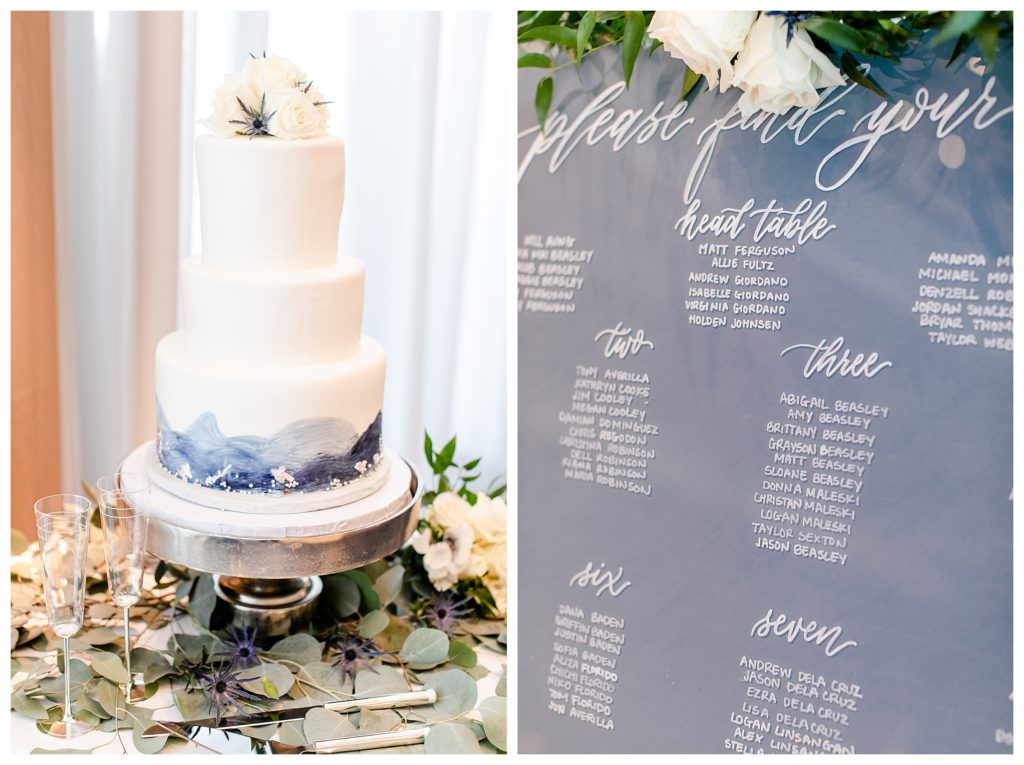 Coastal Wedding with blues and white flowers. Marriott Virginia Beach Oceanfront