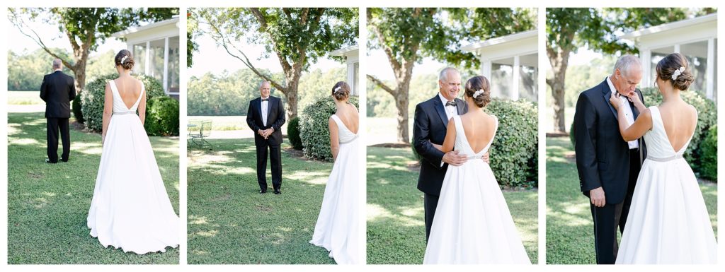 First look with Virginia bride and her dad wearing a classic tux.