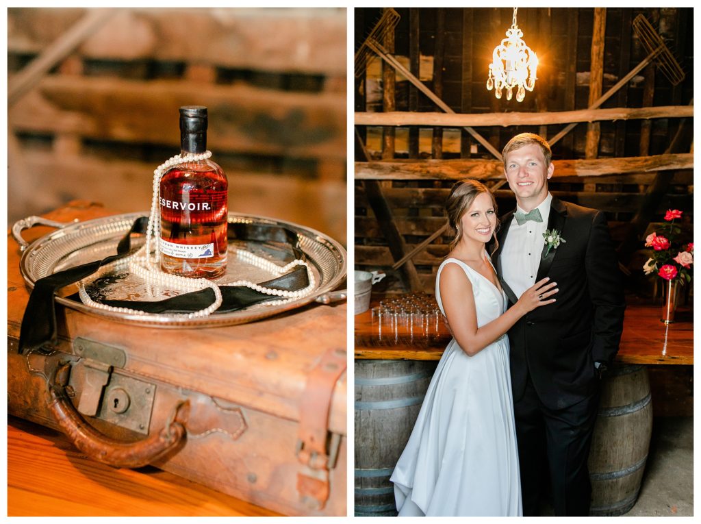 Virginia couple in the bourbon barn on their wedding day.