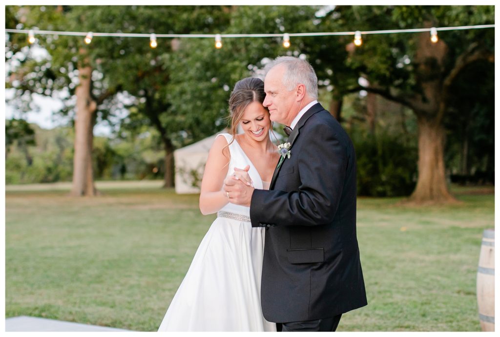 Virginia bride with dancing with Dad during wedding reception.